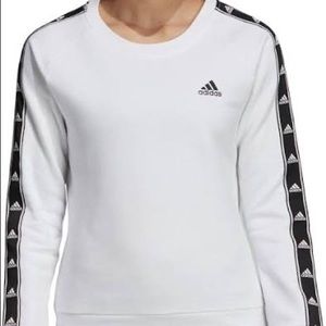 White Adidas Tiro Tape Crewneck Logo Sleeve Sweatshirt